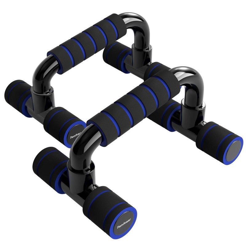 Readaeer Push Up Bars Gym Exercise Equipment Fitness 1 Pair Pushup Handles with Cushioned Foam Grip and Non-Slip Sturdy Structure Push Up Bar for Men & Women (Blue) - Image 1